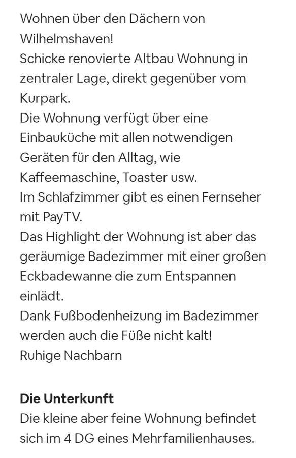Apartment 1 Zkb Dg - Direkt Am Kurpark - Zentrale Lage Wilhelmshaven